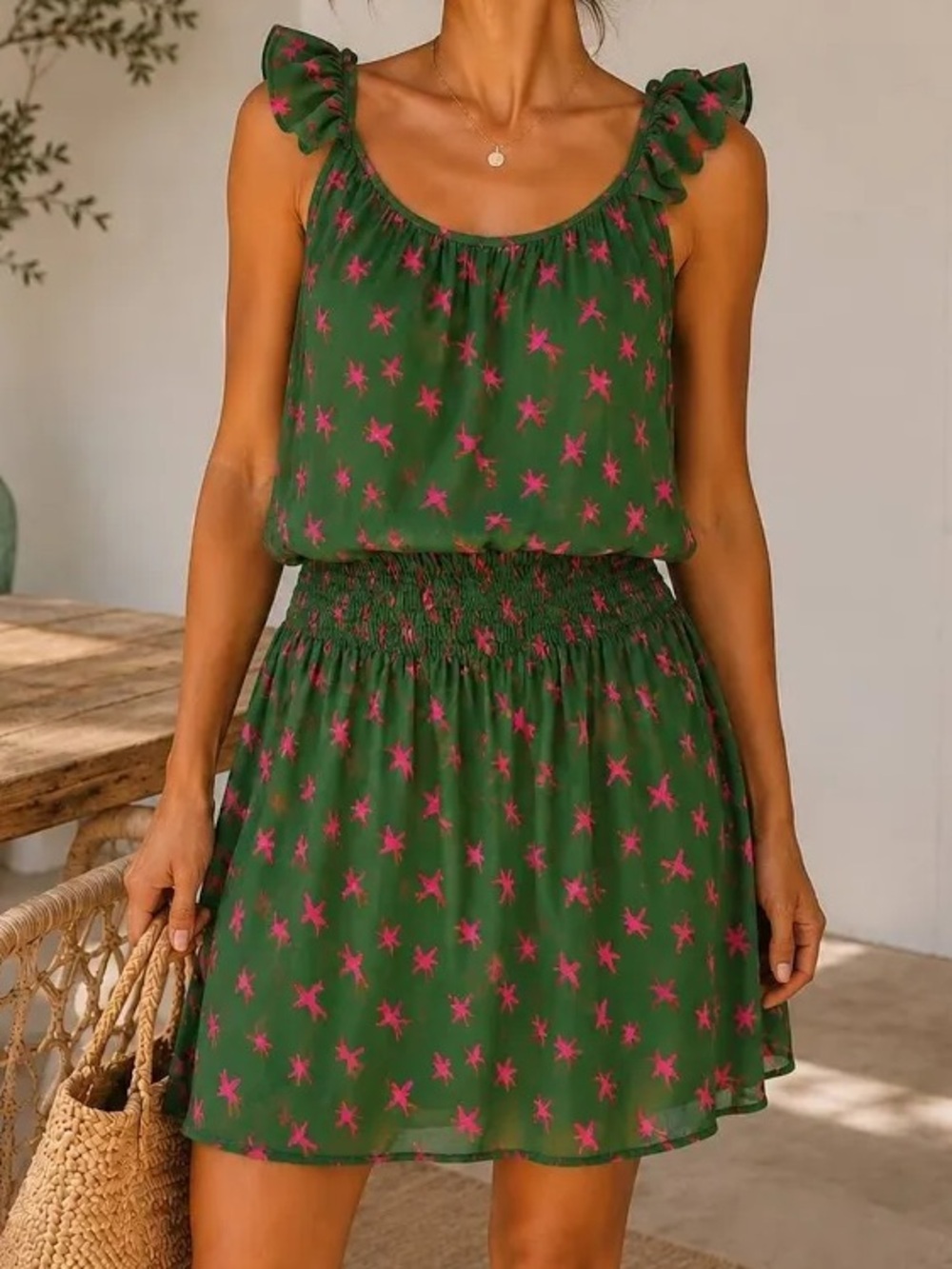 Tucker 100% Silk Smocked Waist Mini Dress Sz: S